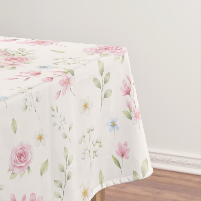 Whimsical Bunny Teapot Spring Floral Pattern Tablecloth (In Situ)