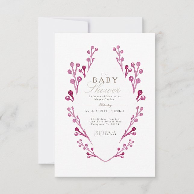Whimsical Burgundy Berry Baby Shower | Invite (Front)