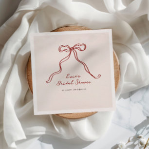 Whimsical Burgundy Bow Handwritten Bridal Shower Napkins