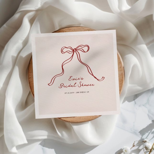 Whimsical Burgundy Bow Handwritten Bridal Shower Napkins (Creator Uploaded)