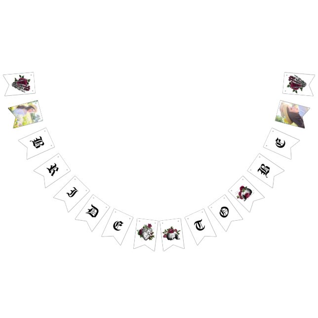 Whimsical Burgundy Floral Gothic Bridal Shower Bunting Flags (All)