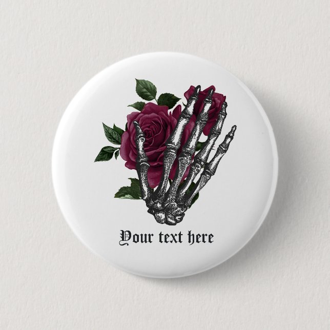Whimsical Burgundy Floral Gothic Button (Front)