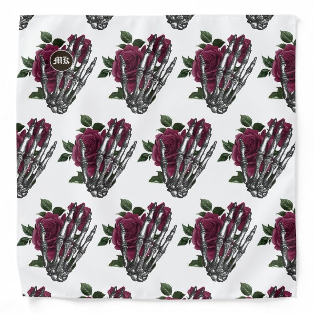 Whimsical Burgundy Floral Gothic Monogram Bandana (Front)