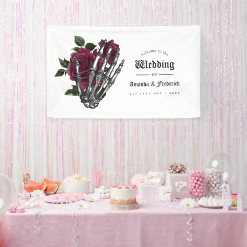 Whimsical Burgundy Floral Gothic Wedding Welcome Banner