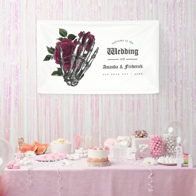 Whimsical Burgundy Floral Gothic Wedding Welcome Banner (Party)