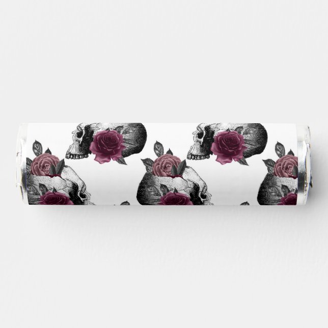 Whimsical Burgundy Floral Skulls Gothic Halloween Breath Savers® Mints (Front)