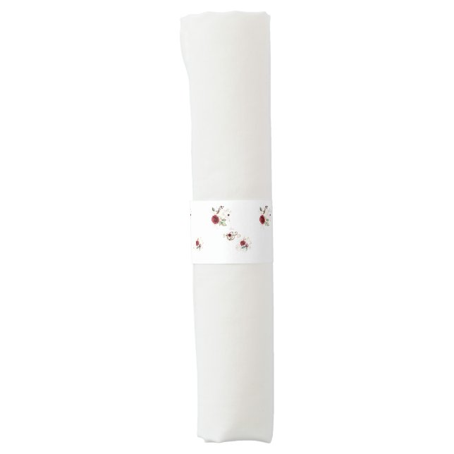 Whimsical Burgundy Gold Flowers Monogram Wedding Napkin Bands (Front)