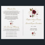 Whimsical Burgundy Gold Flowers Wedding Program<br><div class="desc">Unique and elegant design featuring delicate gold outlined flowers and watercolour burgundy flowers; on the back floral ampersand and initials. Use Personalise tool to add your info. Visit,  please,  my Burgundy Gold Floral Collection.</div>