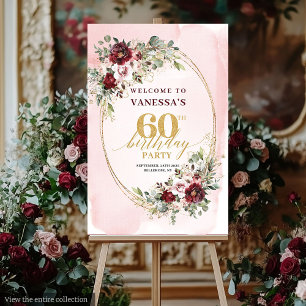 Whimsical Burgundy Gold Greenery 60th Birthday Foam Board
