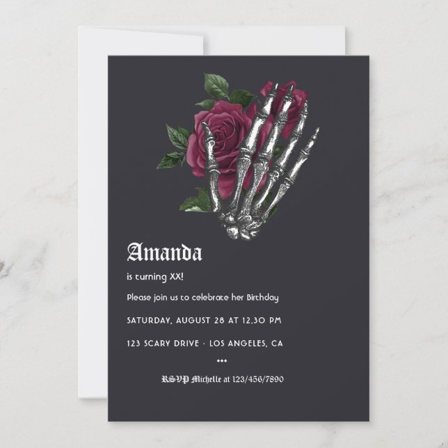 Whimsical Burgundy Halloween Birthday Party Invitation (Front)