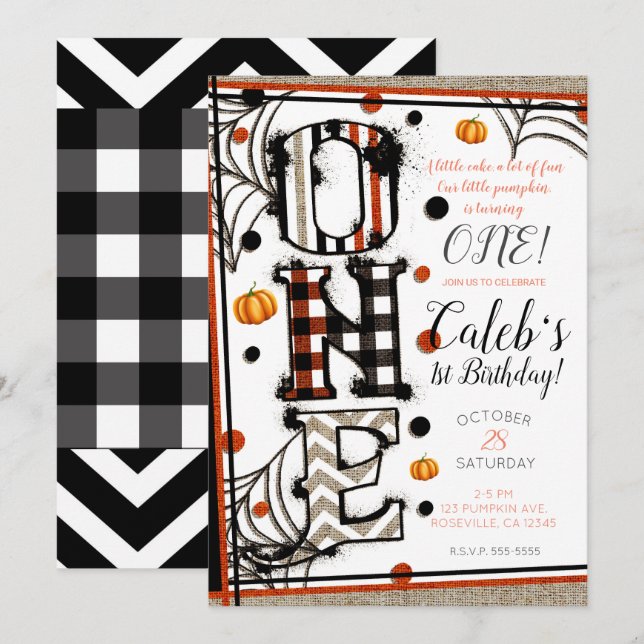 Whimsical Burlap Halloween Mashup 1st Birthday Invitation (Front/Back)