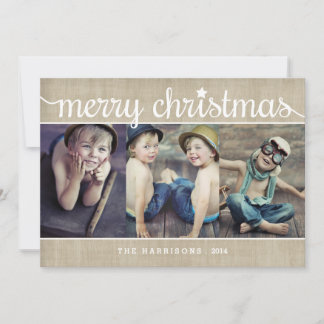 Whimsical Burlap Rustic Merry Christmas Photo Holiday Card