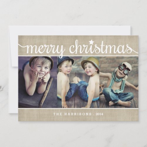 Whimsical Burlap Rustic Merry Christmas Photo Holiday Card