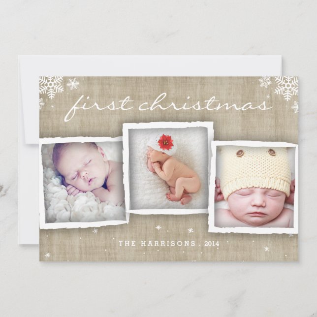 Whimsical Burlap Rustic Merry Christmas Photo Holiday Card (Front)