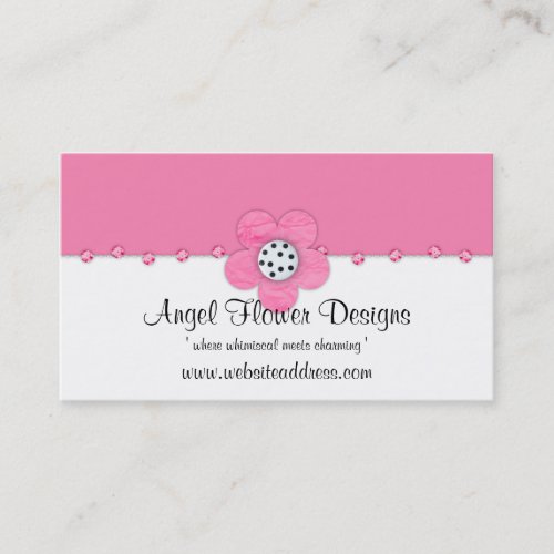 Whimsical Business Card  Pink Flower Jewels
