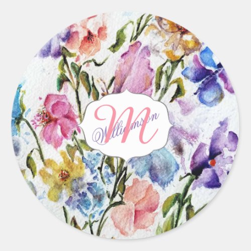 WHIMSICAL BUTTERFLIES AND FLOWERS CLASSIC ROUND STICKER