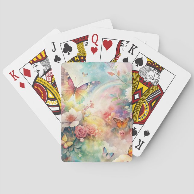 Whimsical Butterflies and Flowers Poker Cards (Back)