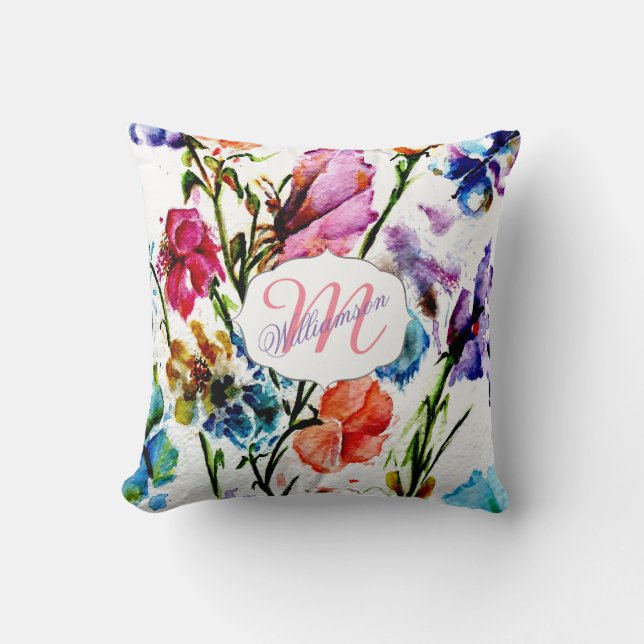WHIMSICAL BUTTERFLIES AND FLOWERS THROW PILLOW (Front)