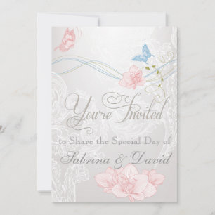Whimsical Butterflies and Lace Wedding Invitation