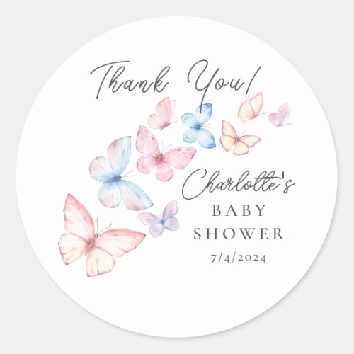 Whimsical Butterflies Baby Shower Classic Round Sticker