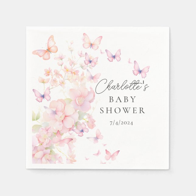 Whimsical Butterflies Baby Shower Napkins (Front)