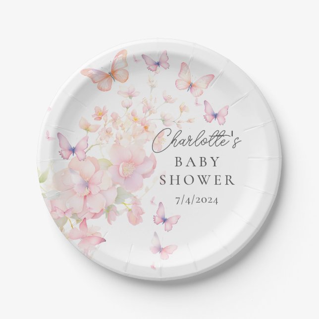 Whimsical Butterflies Baby Shower Paper Plates (Front)