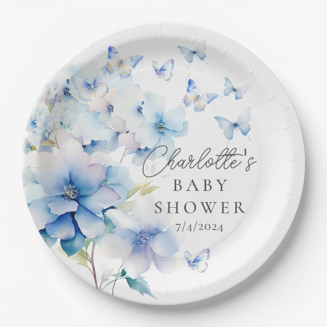 Whimsical Butterflies Baby Shower Paper Plates (Front)