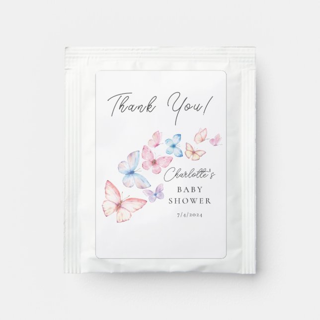 Whimsical Butterflies Baby Shower Tea Bag Drink Mix (Front)