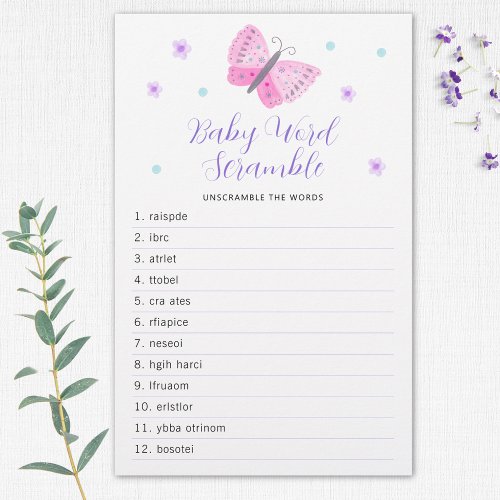 Whimsical Butterflies Baby Shower Word Game