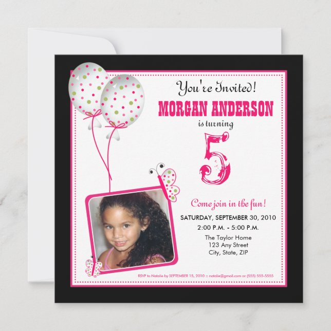 Whimsical Butterflies Birthday Party Invite: black Invitation (Front)