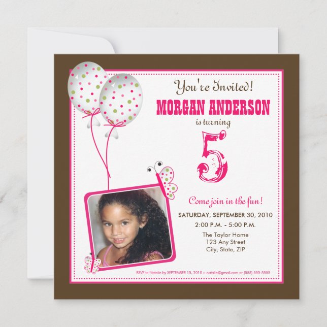 Whimsical Butterflies Birthday Party Invite: brown Invitation (Front)