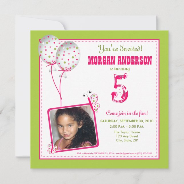 Whimsical Butterflies Birthday Party Invite: lime Invitation (Front)
