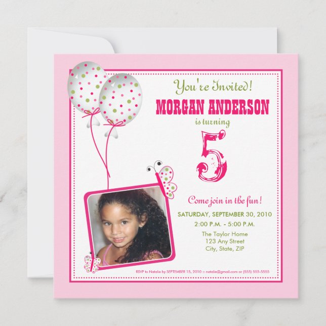 Whimsical Butterflies Birthday Party Invite: pink Invitation (Front)