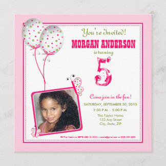 Whimsical Butterflies Birthday Party Invite: pink Invitation