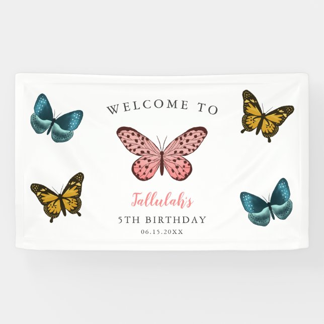 Whimsical Butterflies Birthday Party Welcome Banner (Horizontal)