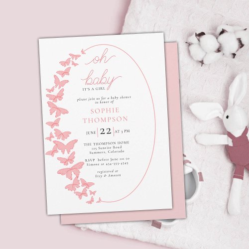 Whimsical Butterflies Boho Chic Girl Baby Shower Invitation