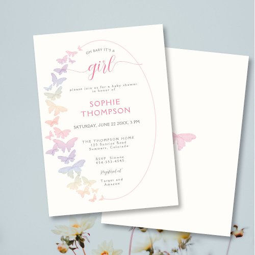 Whimsical Butterflies Boho Frame Girl Baby Shower Invitation