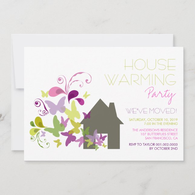 Whimsical Butterflies House Warming Party Invite (Front)