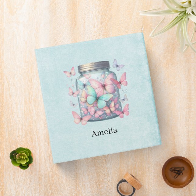 Whimsical Butterflies in a Jar 3 Ring Binder (In Situ)