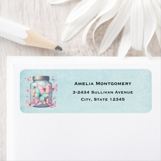 Whimsical Butterflies in a Jar - Address Label (Insitu)