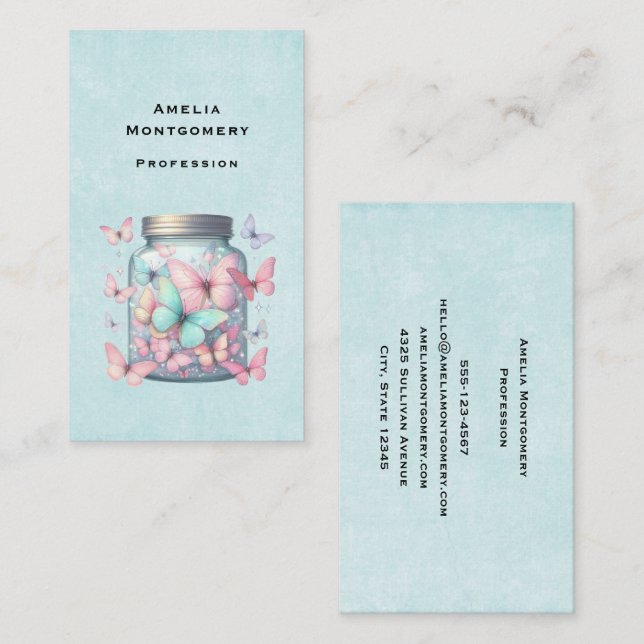 Whimsical Butterflies in a Jar Business Card (Front/Back)