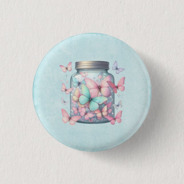 Whimsical Butterflies in a Jar Button (Front)