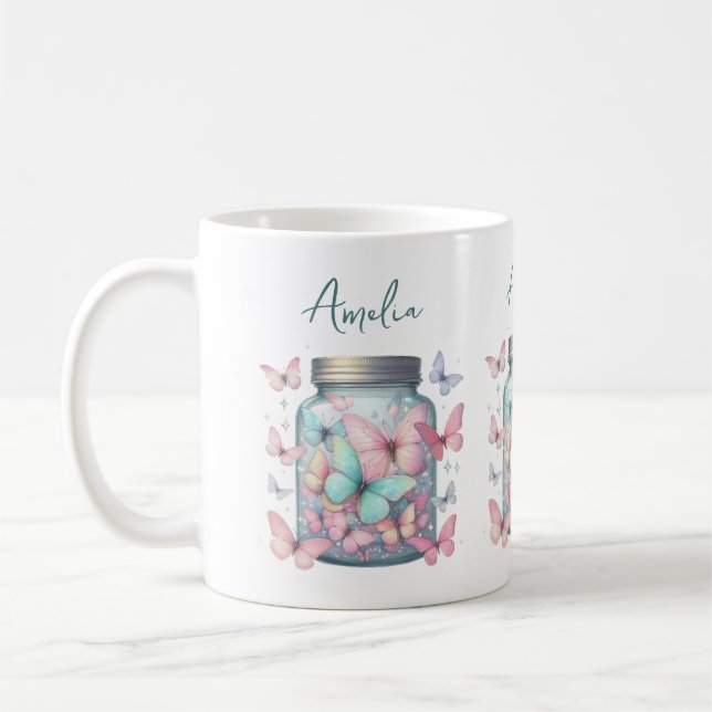 Whimsical Butterflies in a Jar Coffee Mug (Left)