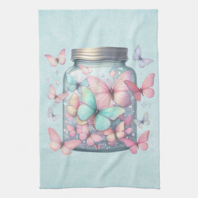 Whimsical Butterflies in a Jar Kitchen Towel (Vertical)