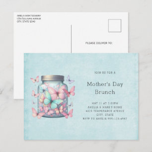 Whimsical Butterflies in a Jar Mother's Day Brunch Invitation Postcard