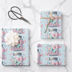  Whimsical Butterflies in a Jar Pattern Wrapping Paper Sheets