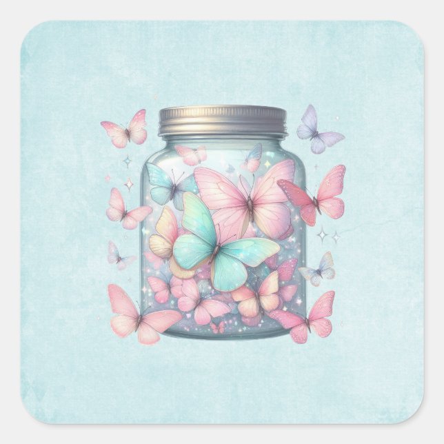 Whimsical Butterflies in a Jar Square Sticker (Front)
