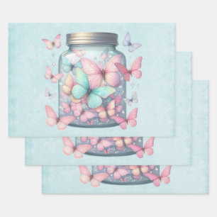 Whimsical Butterflies in a Jar Wrapping Paper Sheets