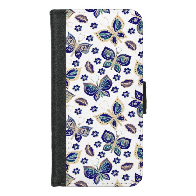 Whimsical Butterflies on a White Background iPhone Wallet Case (Front)
