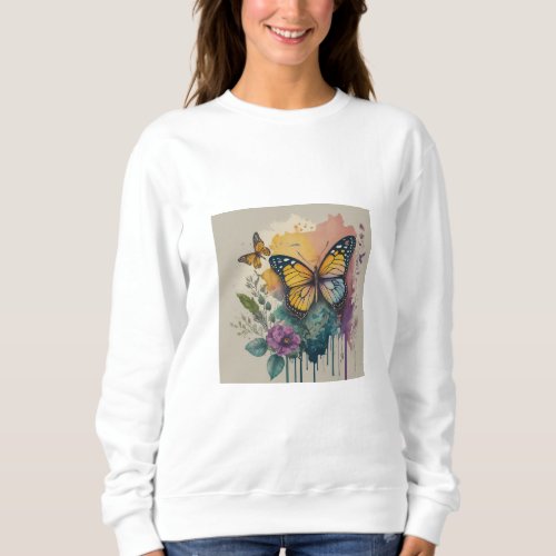 Whimsical Butterflies on Dreamy Watercolor Light  Sweatshirt